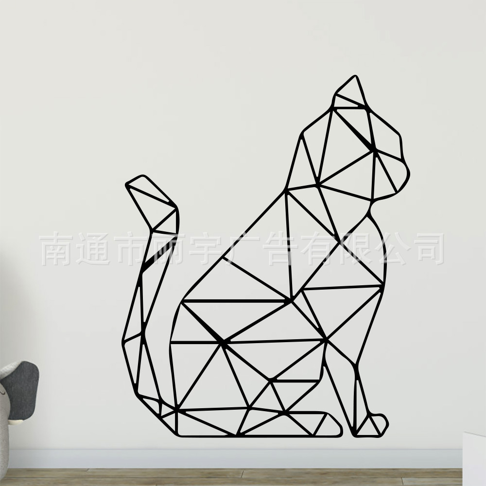 几何猫线条动物图案墙贴自粘可移除pvc贴纸 可diy车贴马桶贴 门贴