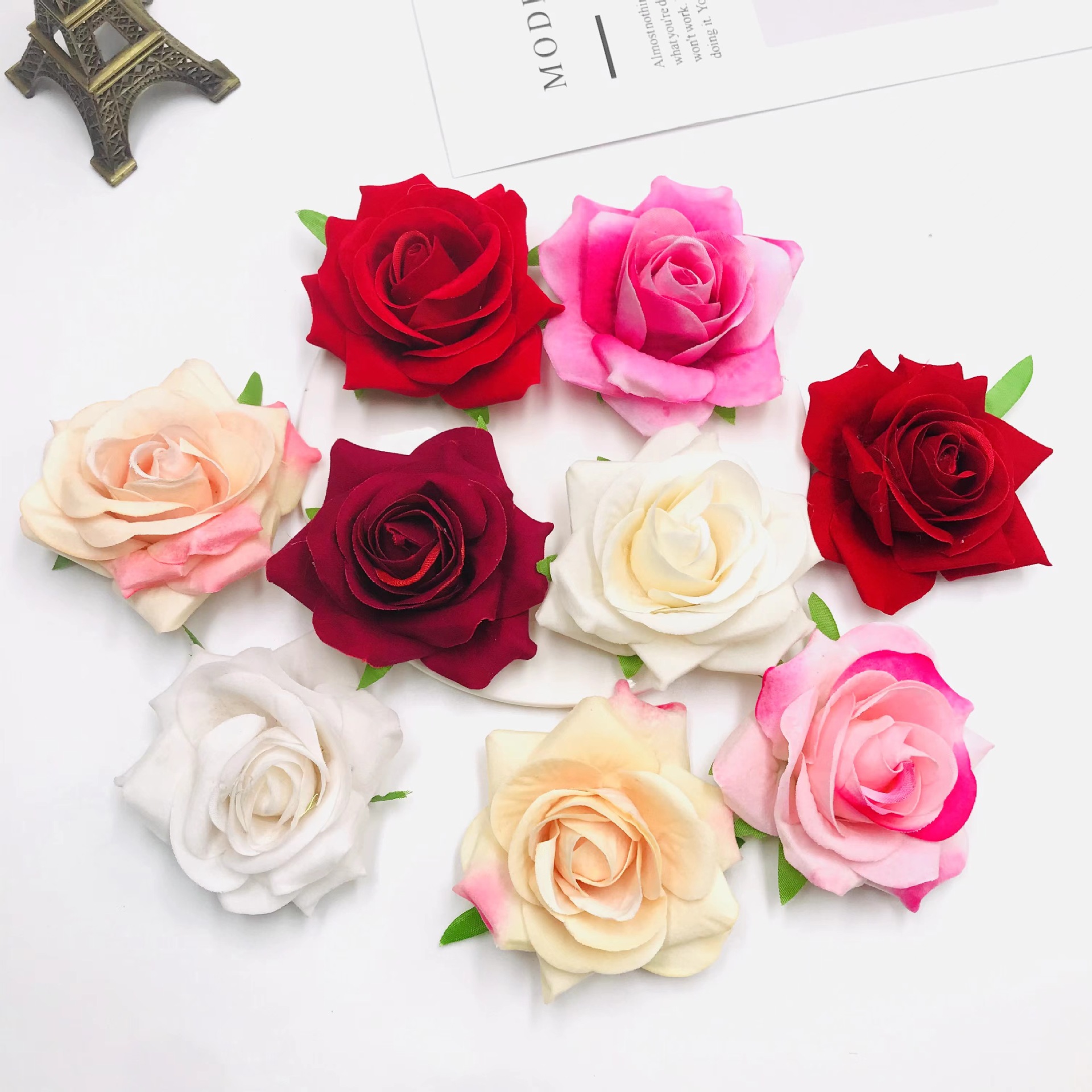 仿真情人节绒布玫瑰花头 古风发钗发簪发梳配件 婚庆胸花拱门花饰