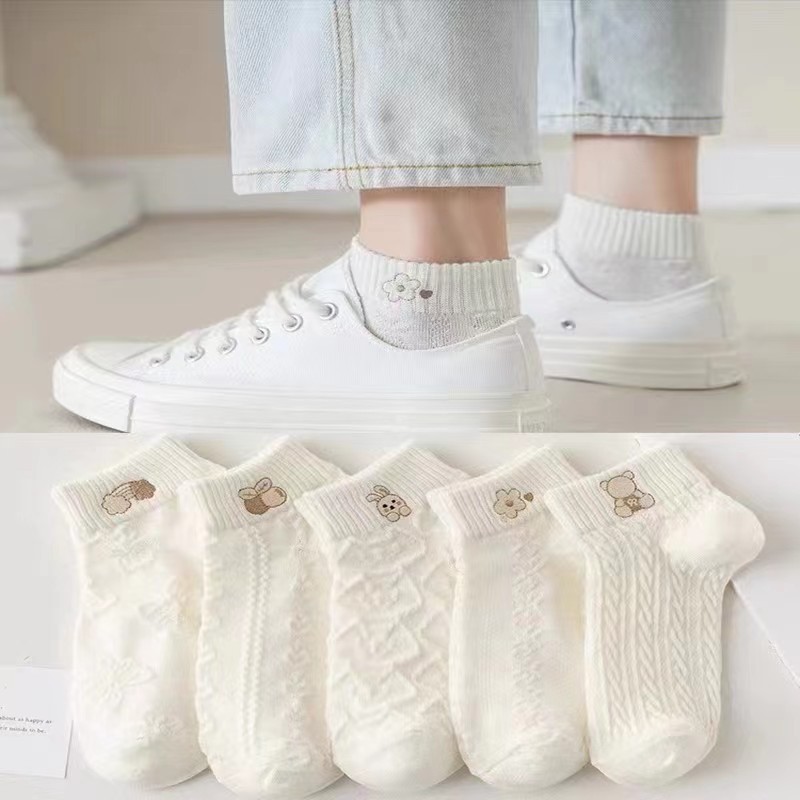 New Socks Women's Socks Spring and Summer Thin Women's Low-Cut Liners Socks Japanese Cute Shallow Mouth Socks White Cartoon Short Socks