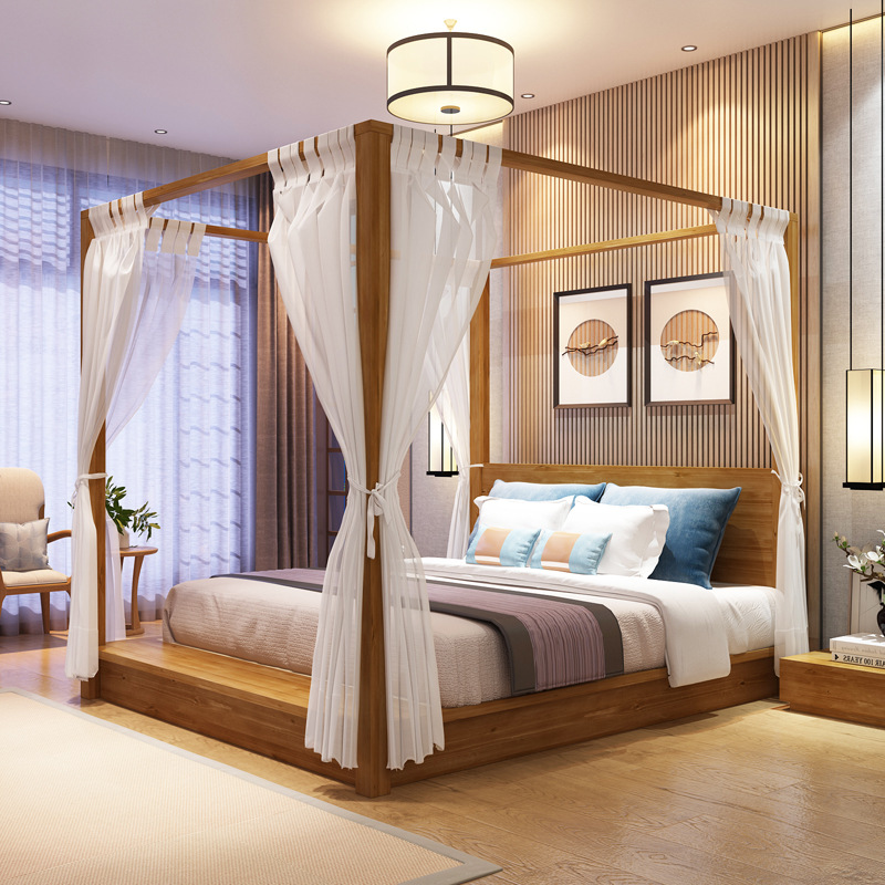 四柱床拔步床民宿客栈明清家具实木架床柱新中式古床酒店柱子床