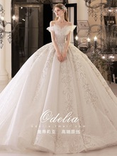 odelia《羽之翼》20212新款主婚纱礼服裙新娘结婚大拖尾公主风夏