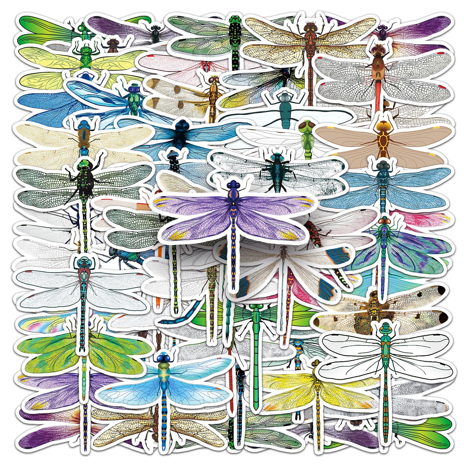 50张蜻蜓涂鸦个性跨境卡通小清新昆虫装饰手机壳行李箱贴纸防水