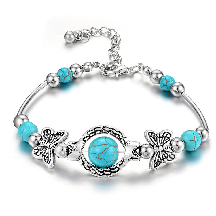 Europe and America Cross Border Popular Ornament All-Match Turquoise Handmade Bracelet Popular Bracelet Ornament Wholesale Butterfly Bracelet