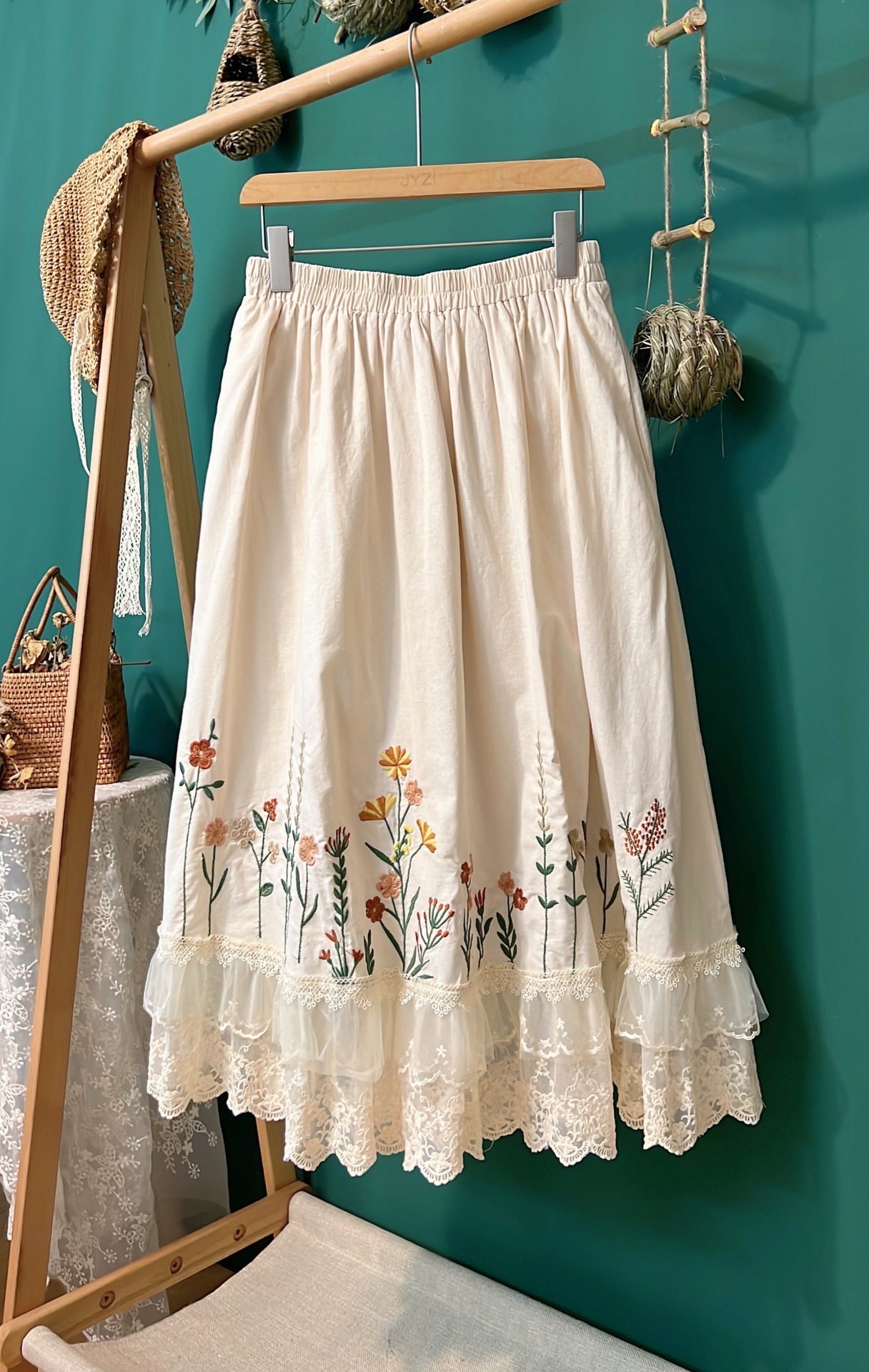 2022夏季新款女下装半身裙日系棉麻印花时尚小清新裙子女宽松甜美