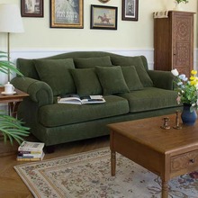 美式乡村单人沙发椅三人沙发客厅休闲绒布沙发现在简约实木绿沙发