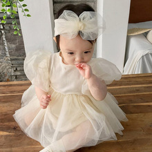 2024婴儿女宝宝泡泡袖蓬蓬纱裙姐妹装韩国同款百岁宴公主短袖爬服