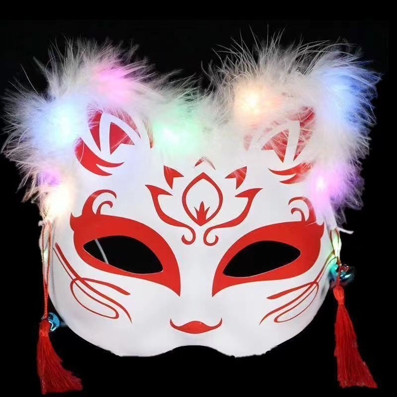 Luminous Feather Fox Mask Two-Faced Cat Fox Fairy Anime Ancient Fox Mask Wansheng Party Props Stall Wholesale