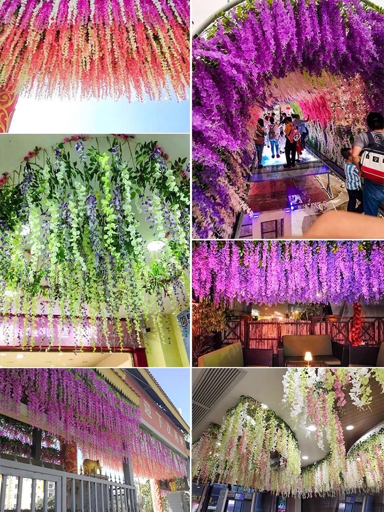 Artificial Wisteria Decoration Decorative Flowers Fake Flower Tofu Pudding Rattan Violet Indoor Wedding Ceiling Vine Hanging Plant
