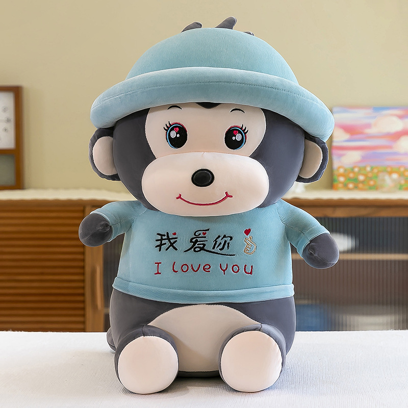 Foreign Trade Cute New Hat Monkey Doll Plush Toys Birthday Gift Sleeping Pillow on Bed Factory Wholesale