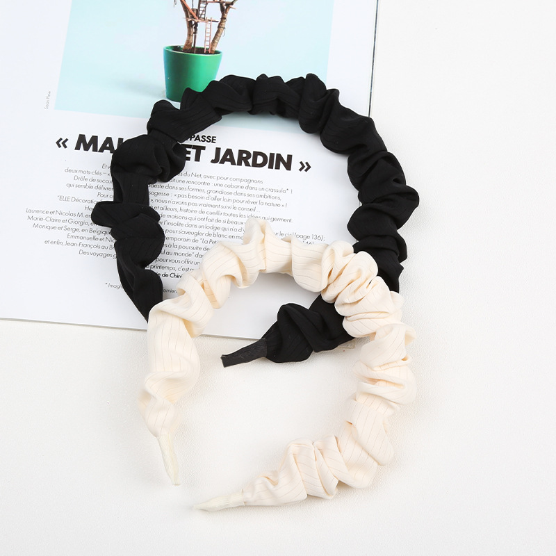 Rudan Korean Style Elegant Simple Chanel Style Headband High Skull Top Pleated Headband Female Fresh Cloth Face Wash Hair Bands