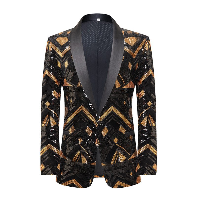 外贸男士演出服歌手礼服金色亮片西装外套主持人夜店酒吧男装西服