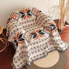 简约现代单双人沙发巾垫全盖防滑欧式纯棉线毯几何桌布椅垫盖巾厚