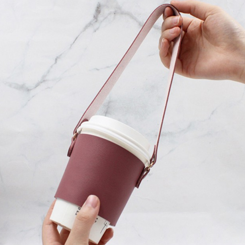 现货奶茶咖啡杯套 pu皮革饮料汽水手提袋 隔热隔烫奶茶杯套