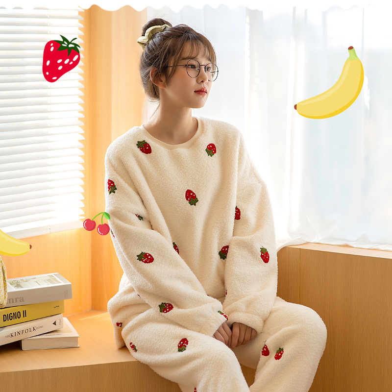冬季睡衣女日系韩版甜美新款珊瑚绒加厚保暖法兰绒女士家居服套装