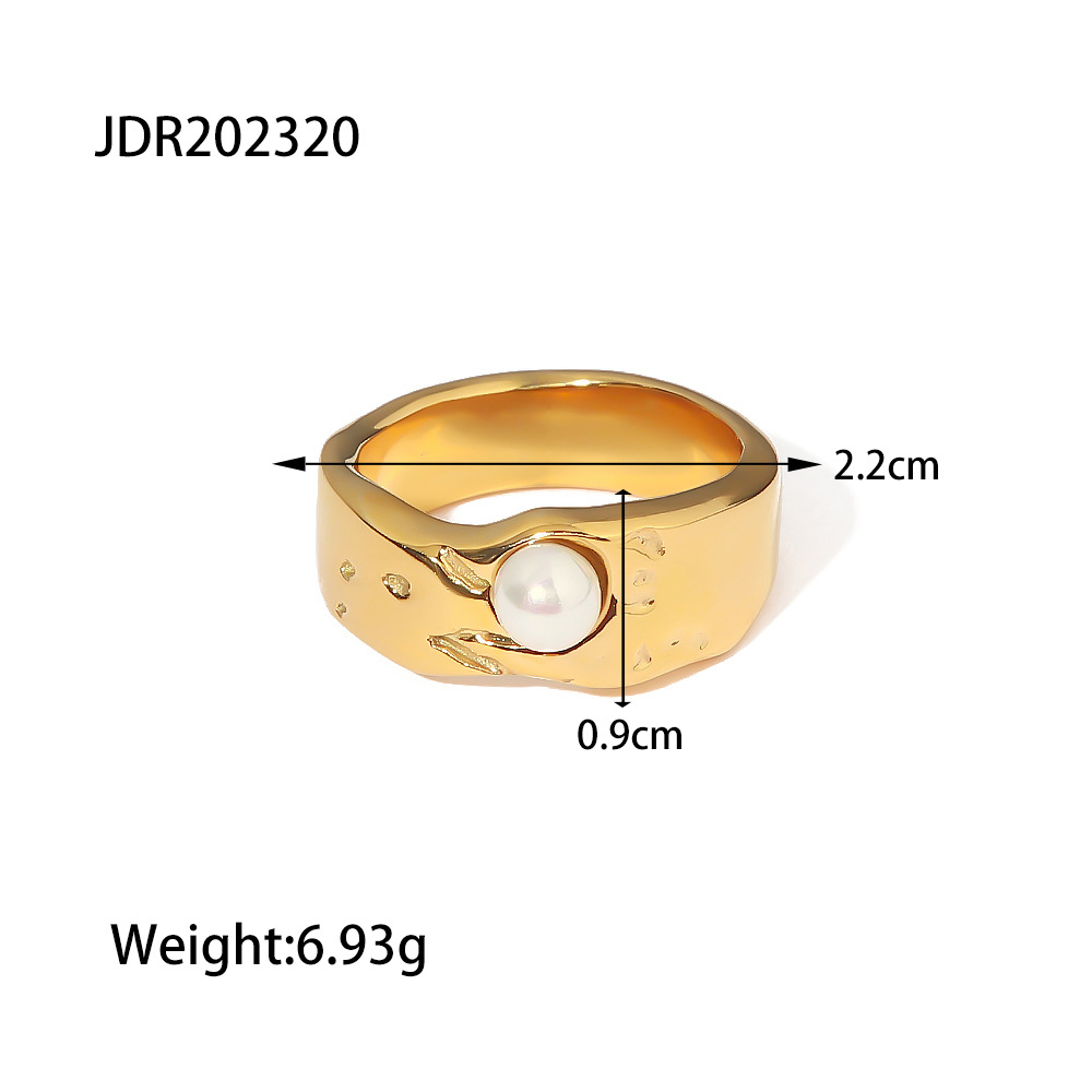 Same Style as European and American Web Celebrities' Ins Style 18K Gold Plated Stainless Steel Lava Pearl Ring Fashion Trend Titanium Steel Ring