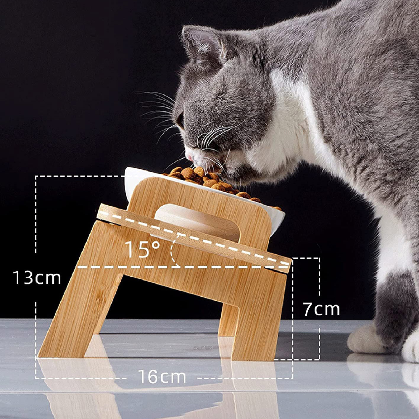竹木猫碗架双碗宠物饭盆猫食盆陶瓷木质碗架倾斜保护颈椎