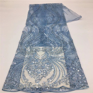 新款非洲服装重工珠管绣亮片绣花网纱刺绣婚纱礼服连衣裙服装面料