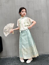 雪纺马面裙套装儿童汉服女童中国风新款古风裙子印花中式套装佼宜