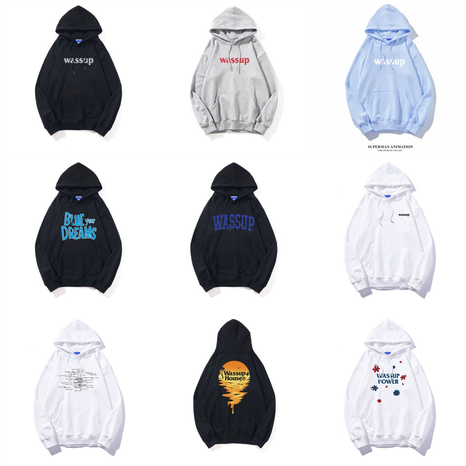 wassup棉卫衣男女连帽春秋款潮ins早秋季新款美式复古情侣外套