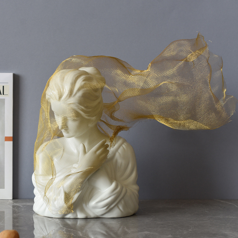 北欧轻奢面纱少女雕塑摆件样板房客厅橱窗雕像软装饰品原创艺术品