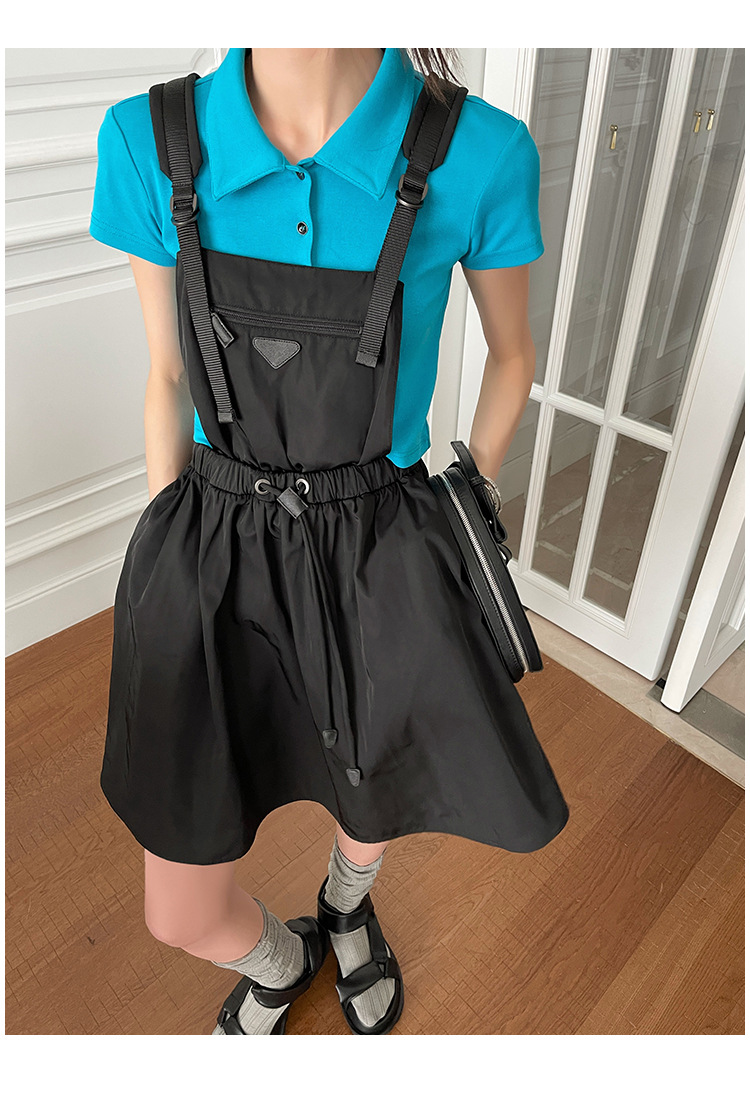 mona网红同款 黑色收腰小个子可调节背带裙连衣裙春夏季小个子