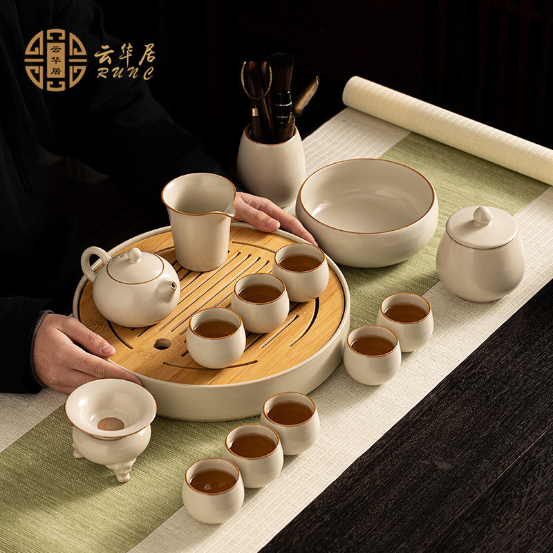 景德镇高档汝窑功夫茶具套装家用客厅办公乔迁送礼茶杯茶壶礼盒装