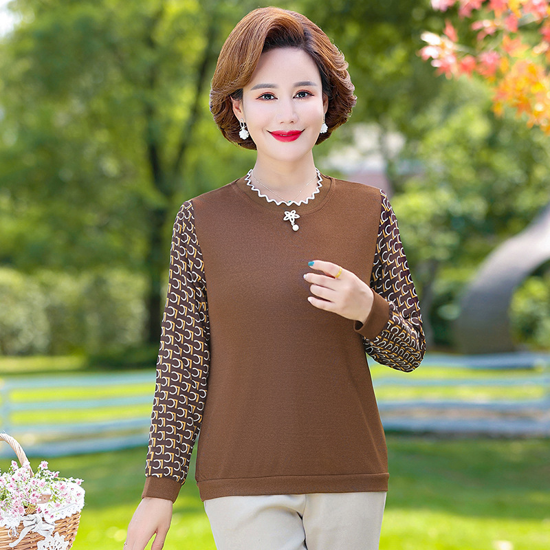 Mom Autumn Clothes Western Style Knitted Top Middle-Aged Women Spring and Autumn Bottoming Shirt Middle-Aged and Elderly Women New Small Shirt Long Sleeve