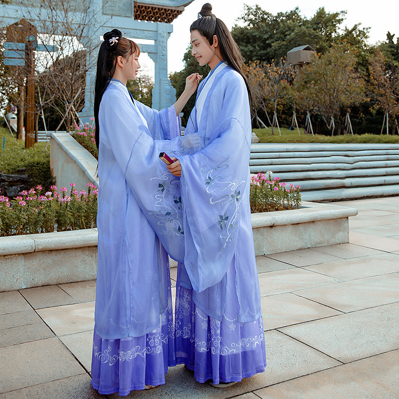 中国风紫霞仙气汉服交领齐腰大袖三件套武侠男女情侣cp古装表演服