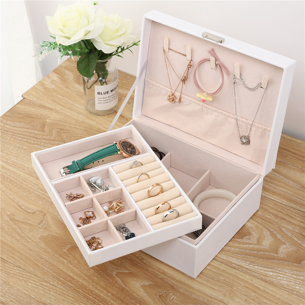 Jewelry Box Multi-Layer with Lock Affordable Luxury Style PU Leather Jewelry Packaging Earrings Ear Stud Necklace Gift Box Jewelry Box