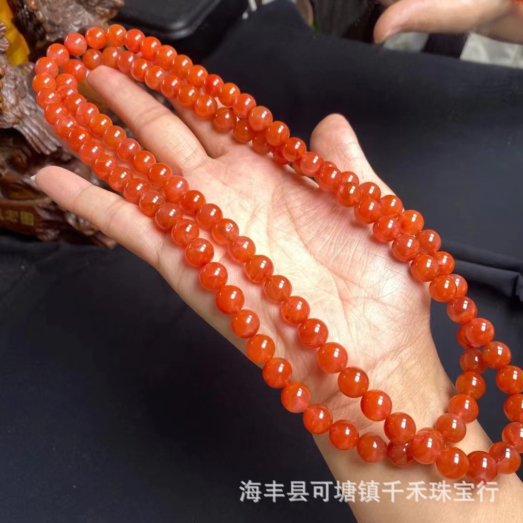 厂批发天然川料南红108大佛珠手串9 mm 南红玛瑙多圈手链手持念珠