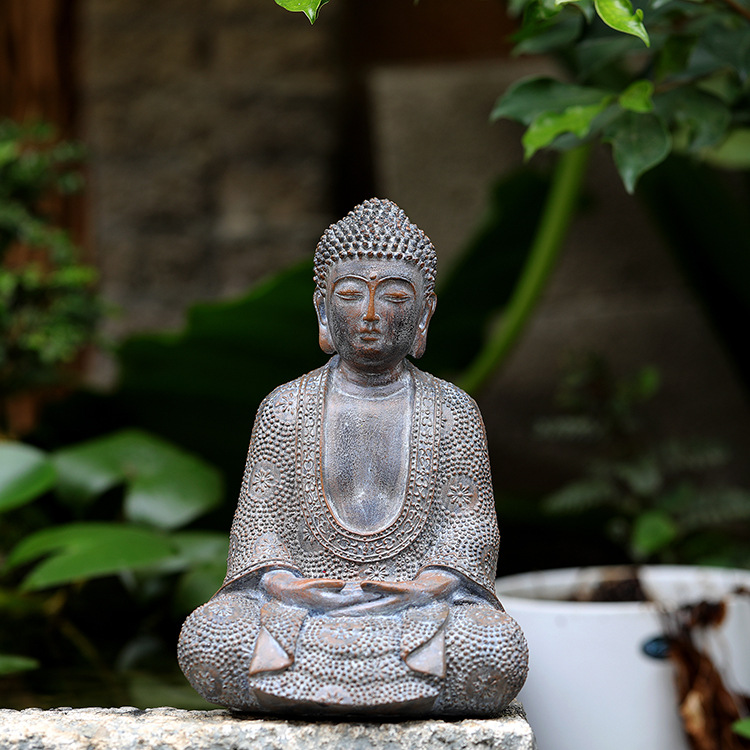 跨境中式坐姿佛像摆件树脂仿古迷你佛雕像创意玄关禅意家居装饰