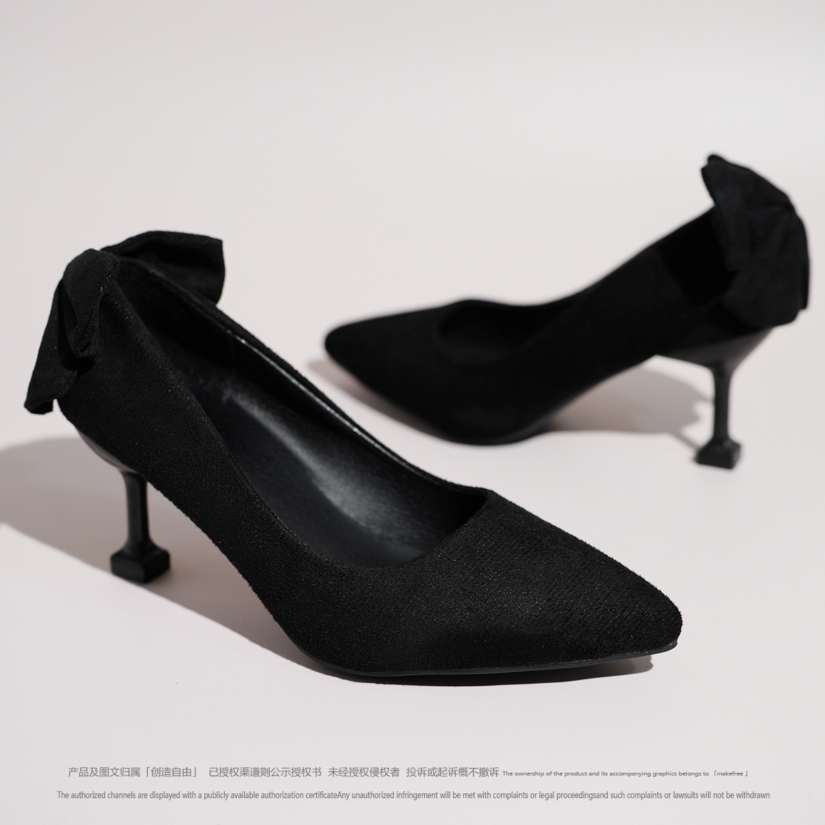 a667大蝴蝶结高跟鞋年新款春秋法式浅口女鞋黑色尖头-阿里巴巴