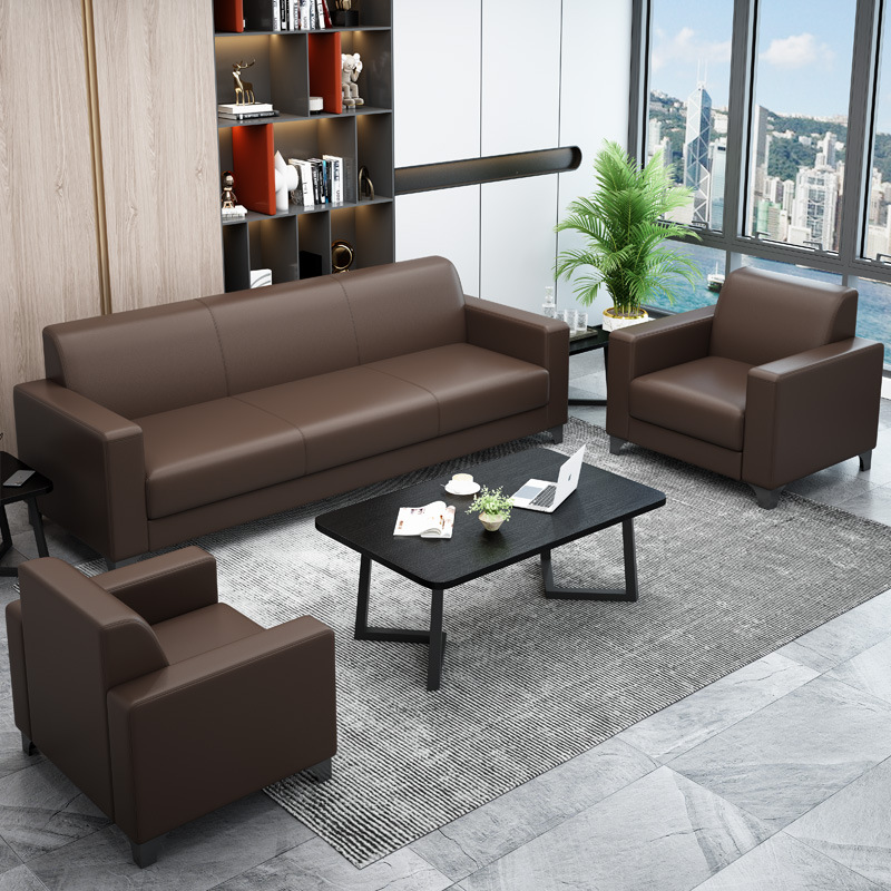 简约现代接待会客茶几沙发办公室商务办公皮沙发组合三人位小户型