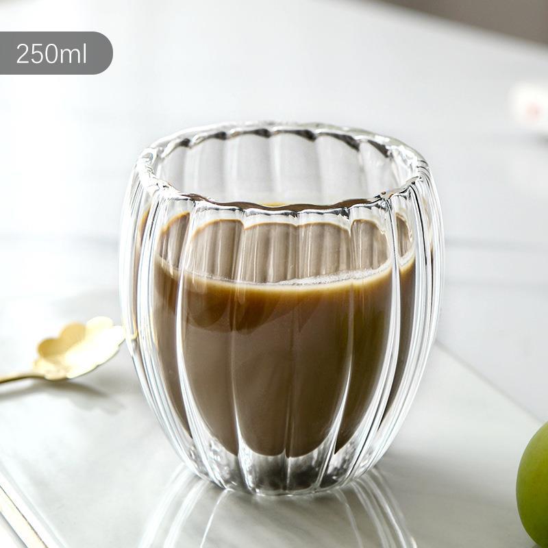 New Striped Double-Layer Cup Integrated Molding Plug Hammered Pattern Cup Glass Double-Layer Cup Thickened and Anti-Scald Coffee Cup