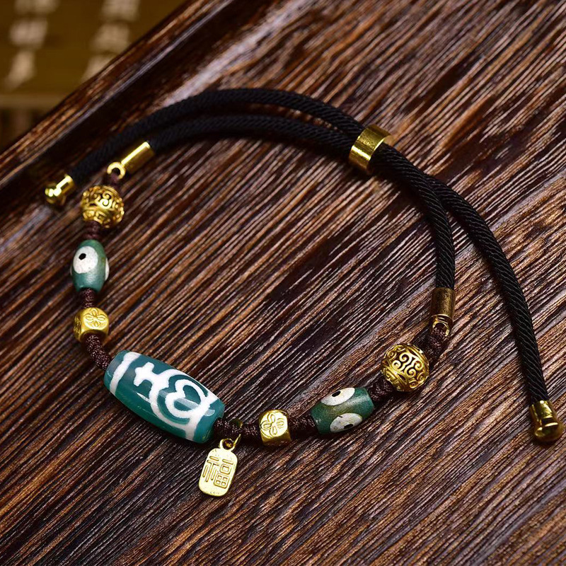 天然宝瓶天珠手链手工编制手绳可调节男女款藏式文玩单圈手串饰品