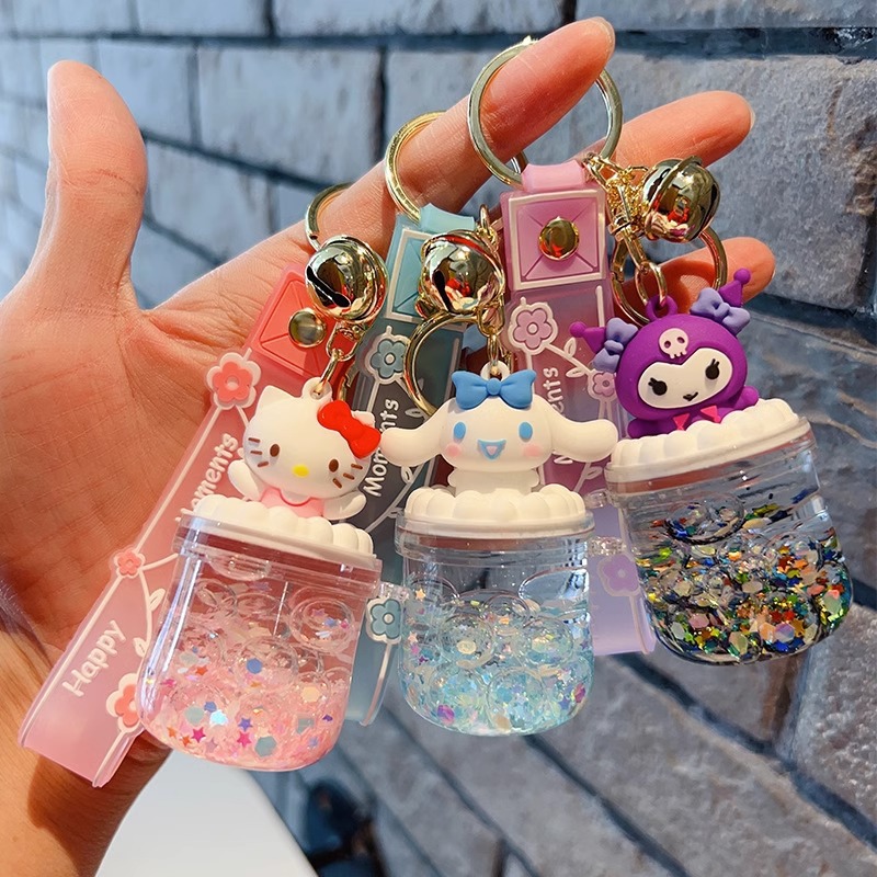 trending cartoon kt crystal car keychain female backpack package pendant small jewelry oil quicksand stars delu creative pendants