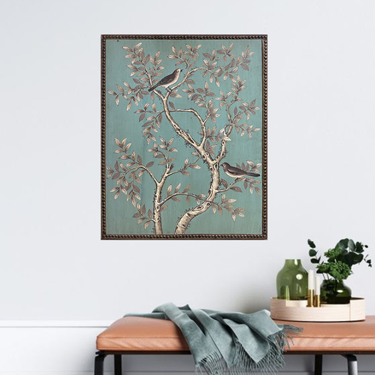 新款纯手绘油画装饰画客厅床头背景墙画主卧房间挂画花鸟风壁画框