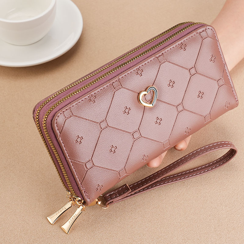New Wallet Girls' Long Double Layer Zipper Wallet Trendy Women's Bags Solid Color Fashion Large Capacity Hand