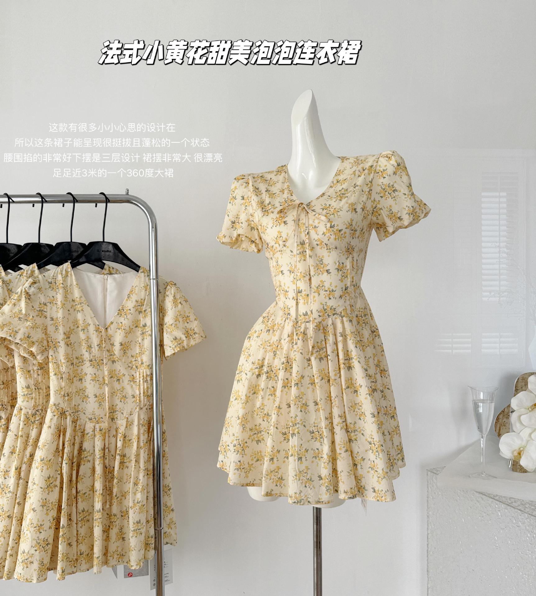 like eve house of cb黄碎花v领系带百褶连衣裙-阿里巴巴