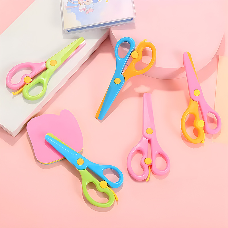 Children's Plastic Scissors Safety Student Scissors Kindergarten Handmade Safety Scissors Anti-Clip Elastic Scissors Diy Toys