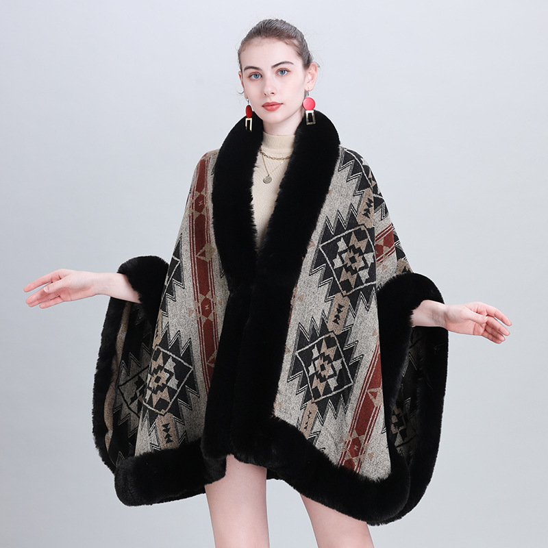 Live Broadcast Supply EU and South Korea New Arrival of Autumn and Winter Scarf Shawl Fashion Fur Collar Jacquard Cape and Shawl 0984#