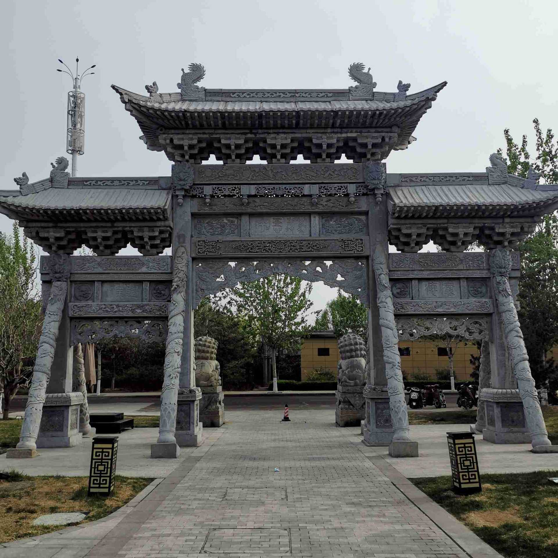 花岗岩石牌楼 景区石楼大三单街道村口牌楼 石青石牌坊