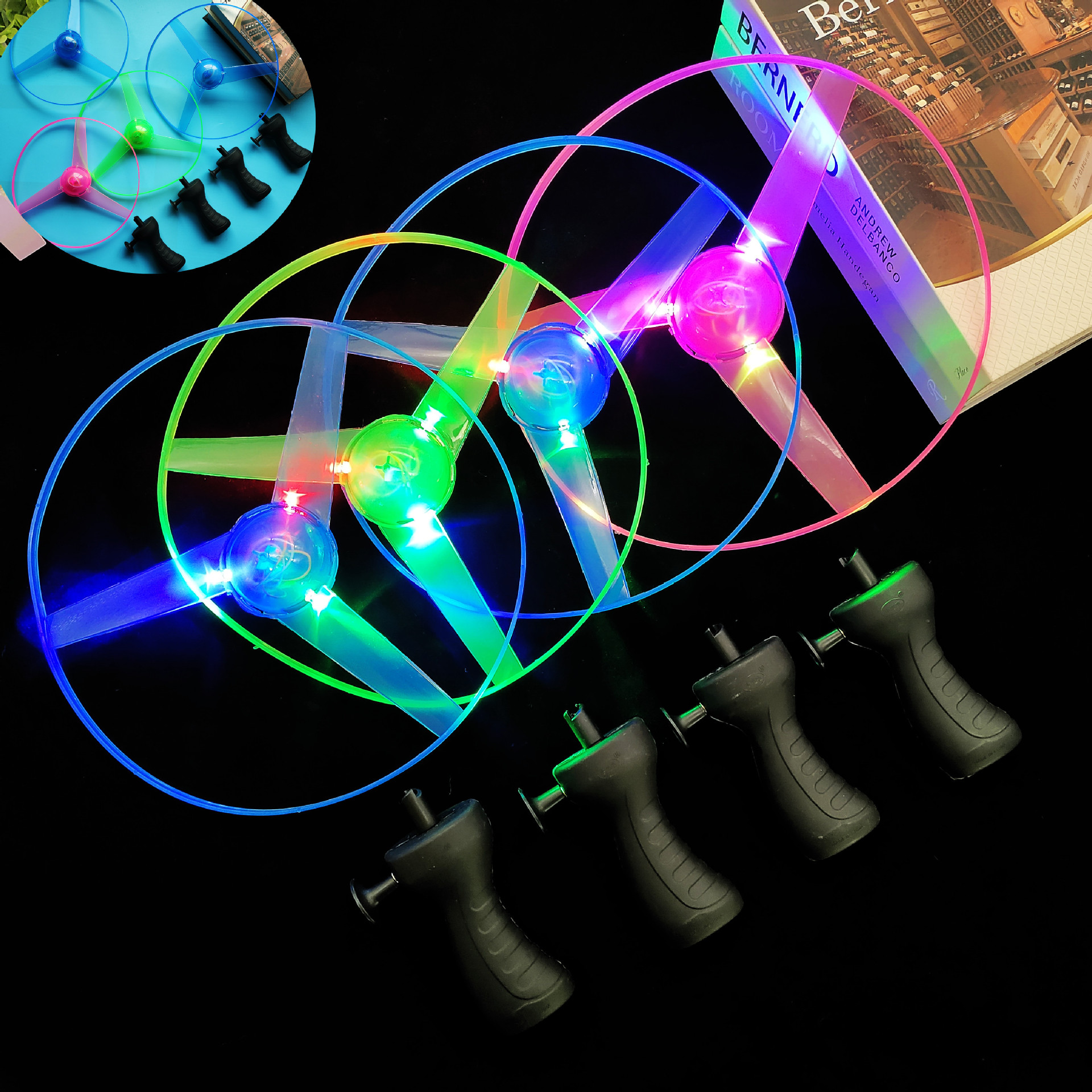 闪光拉线飞碟 发光手推飞碟ufo大号飞盘拉线儿童闪光地摊玩具批发