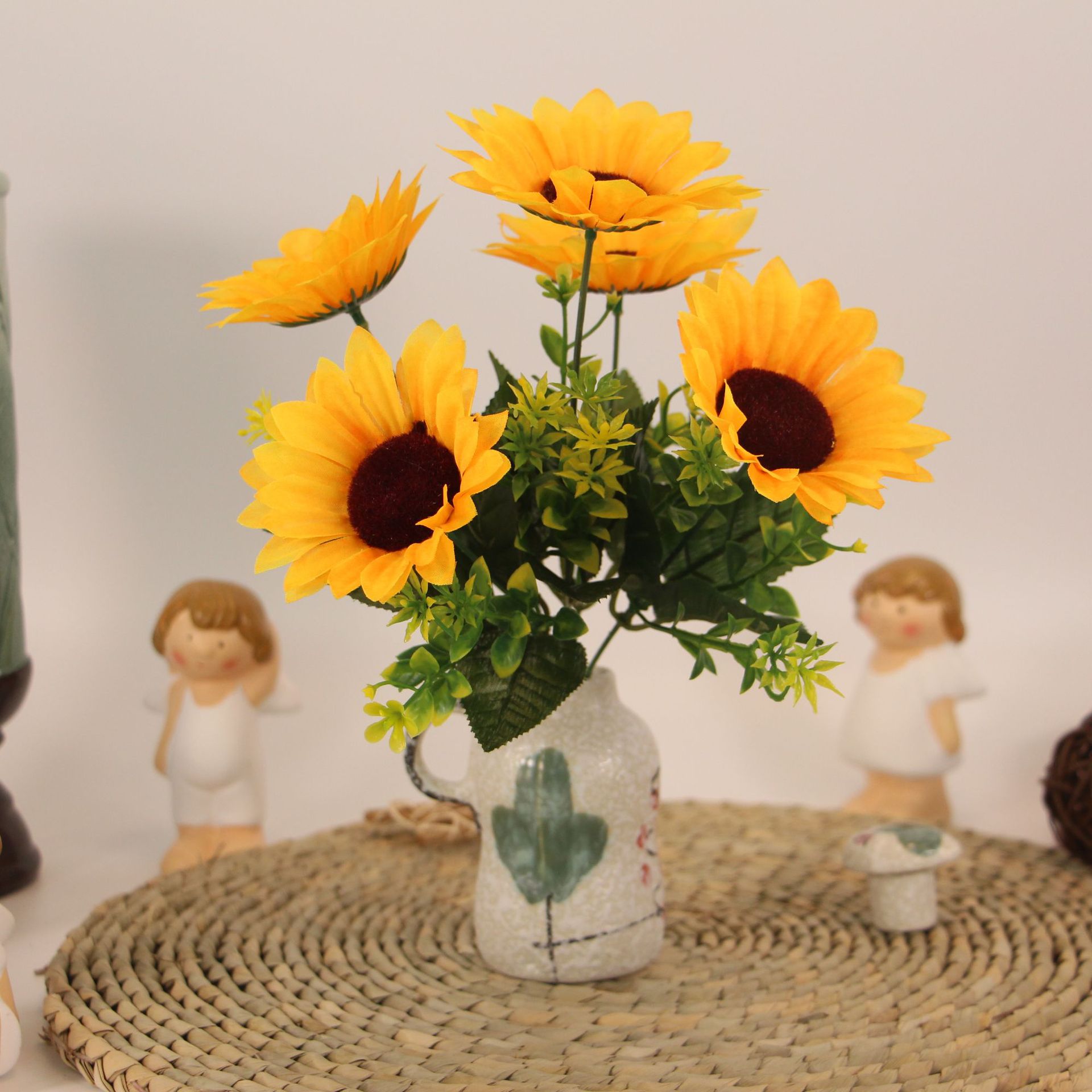 向日葵假花5叉花头家居客厅装饰花人造太阳花婚庆舞蹈道具假花