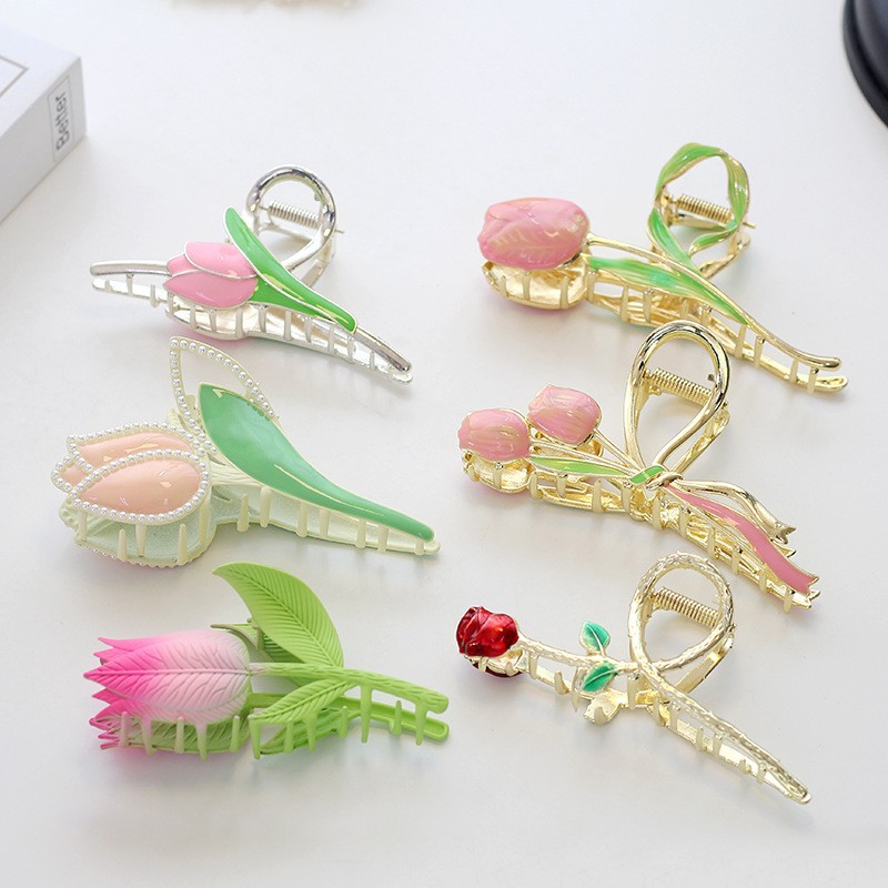 tulip alloy dripping oil grip barrettes women‘s summer updo shark clip