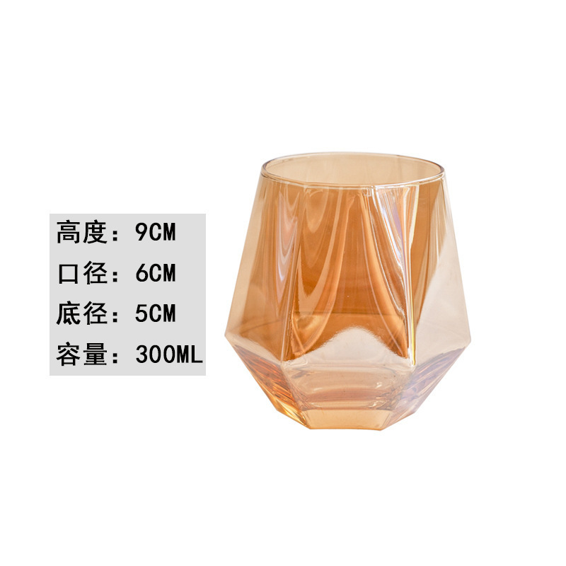 Nordic Ins Creative Hexagonal Cold Water Bottle with Lid Glass Juice Water Pitcher Ion Plating Household Hexagonal Cold Water Bottle Cup Set