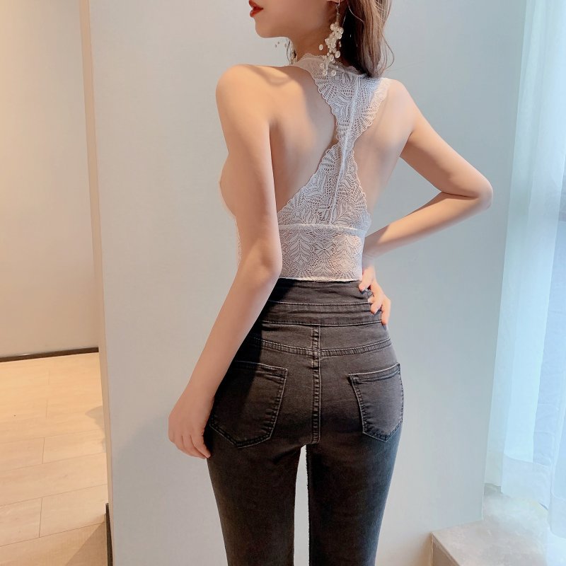 深v性感蕾丝镂空舒适设计美背显胸短款吊带背心上衣女打底内搭