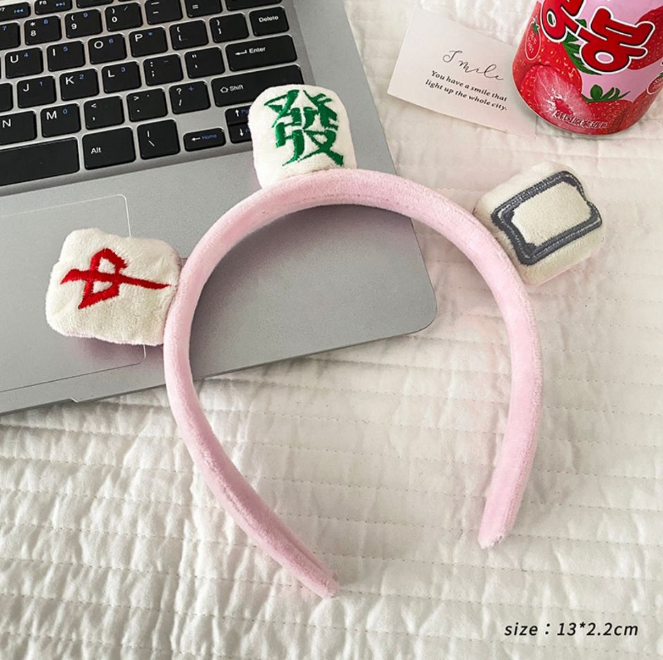 Creative Cute Red White Board Funny Rich Mahjong Headband Girls Playing Mahjong Washing Face Hair Band Flannel Headband