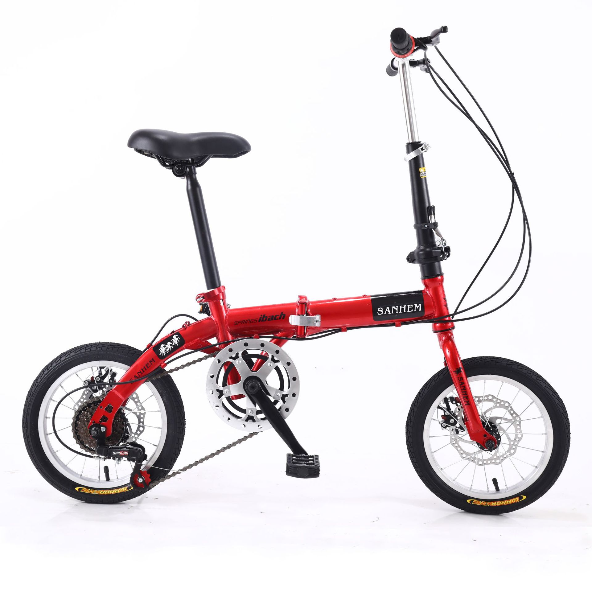 Wholesale Sanhe Horse 14-Inch Variable Speed Folding Bicycle Portable Disc Brake Lightweight Carriage Adult Student Cross-Border Gift Car