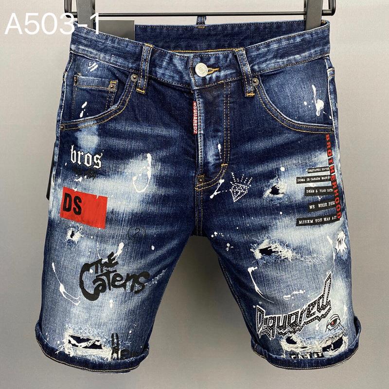 European and American New Style Tatting Paint Five-Point Pants Men's Slim Stretch D2 Jeans Middle Pants Slim Pants 503-1